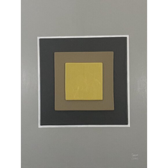 Minimalist Mixed Media Art - Acrylic Leather Geometric Square Abstract Painting - Picture 2 of 6